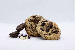 Ultimate Duo: Our best seller! Oreo Batter filled with milk & white chocolate chips  stuffed with a Oreo & lots of Nutella 